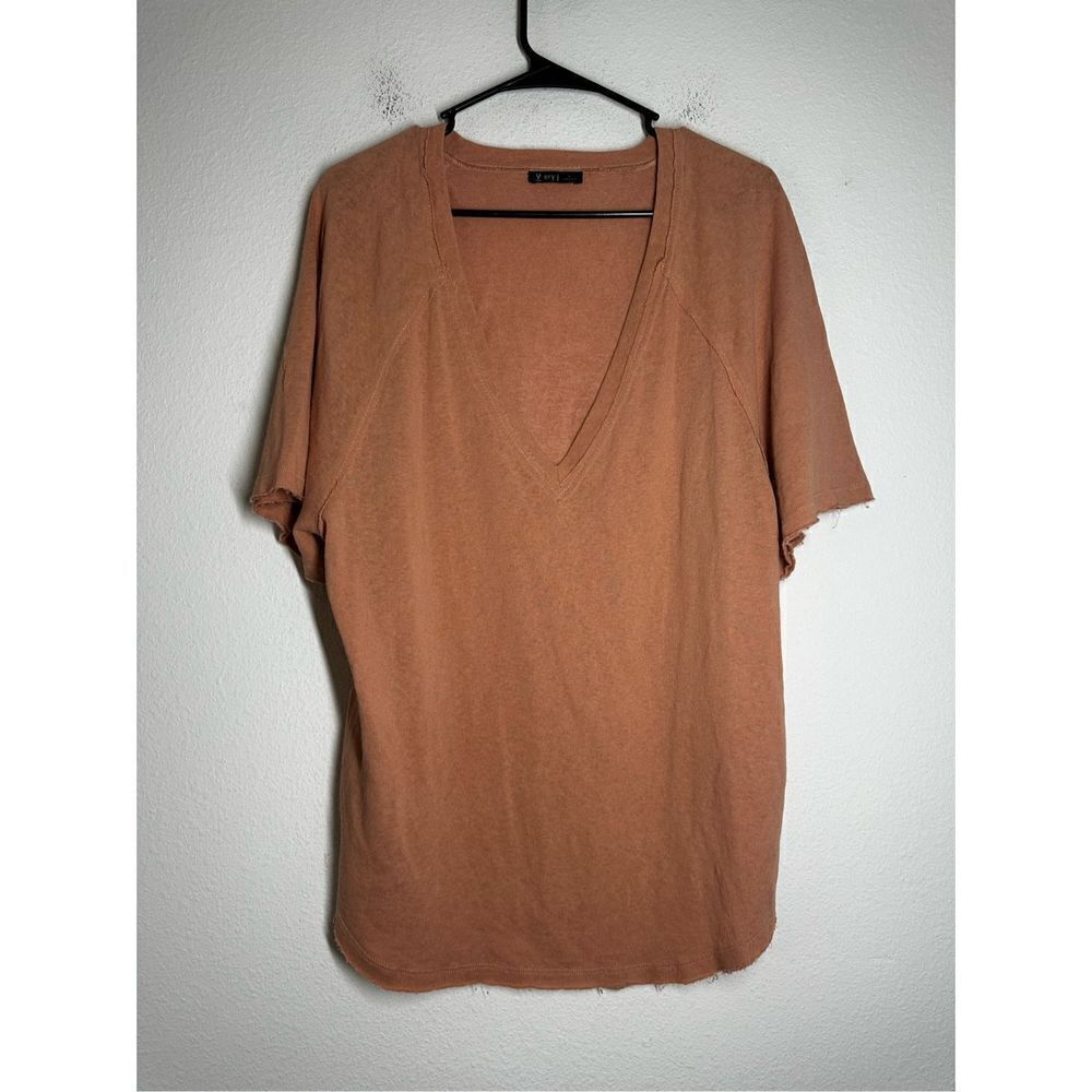 Very J Bohemian Lagenlook Camel Vneck Top Size L